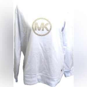 NWOT NEW Michael Kors Oversized White Sweatshirt Top Gold Beaded Logo Large L